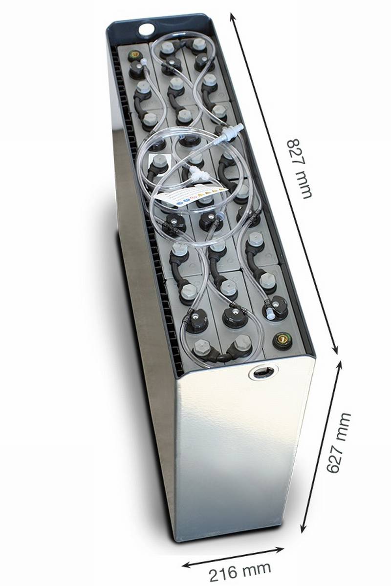 24V Gabelstaplerbatterie 3 PzS 375 Ah DIN A (827 * 216 * 627mm L/B/H) Trog 57014022 inkl. Aquamatik von Q-Batteries