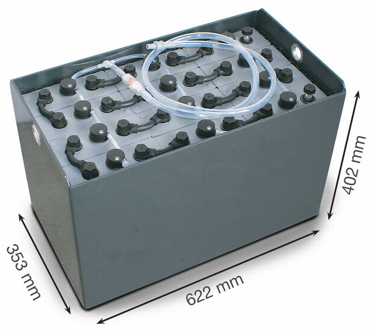 24V Gabelstaplerbatterie 4 PzS 240 Ah DIN B (622 * 353 * 402mm L/B/H) Trog 57014087 inkl. Aquamatik von Q-Batteries