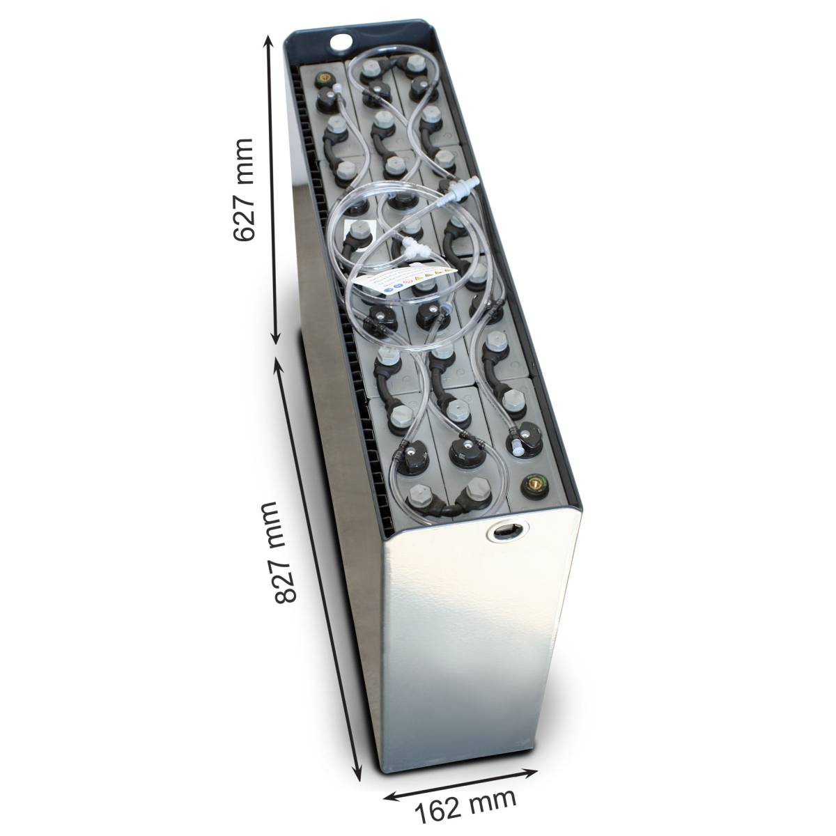 24V Gabelstaplerbatterie 2 PzB 150 Ah DIN A (827 * 162 * 627mm L/B/H) Trog 57014021 inkl. Aquamatik von Q-Batteries