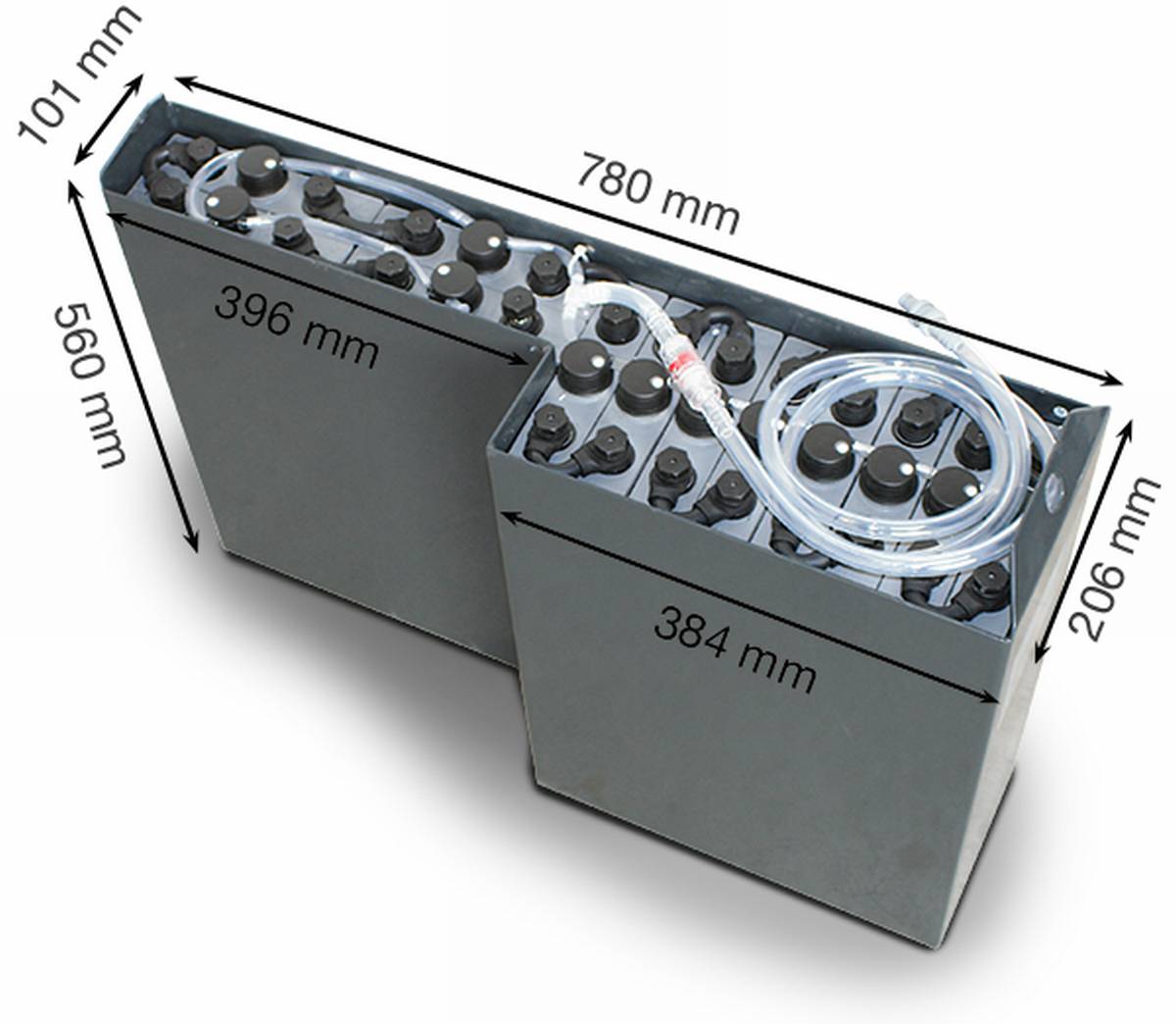 24V Gabelstaplerbatterie 2 PzS 180 Ah (780 * 206 * 560mm L/B/H) L-Trog 57284045 inkl. Aquamatik von Q-Batteries